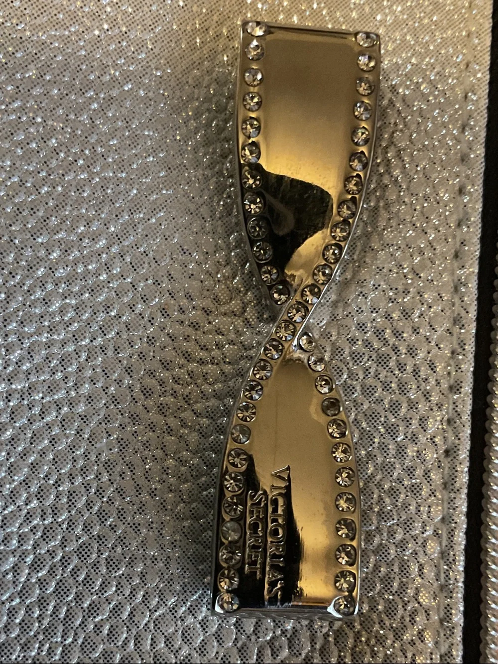 Victoria's Secret Silver Two-Tone Wristlet Clutch with Bow Detail approx. 5” x 8